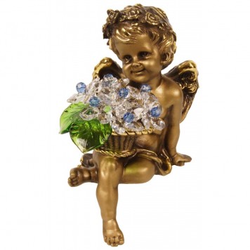 Ангел сидящий с хрустальными бело-голубыми цветами CDA 6009 CR LB